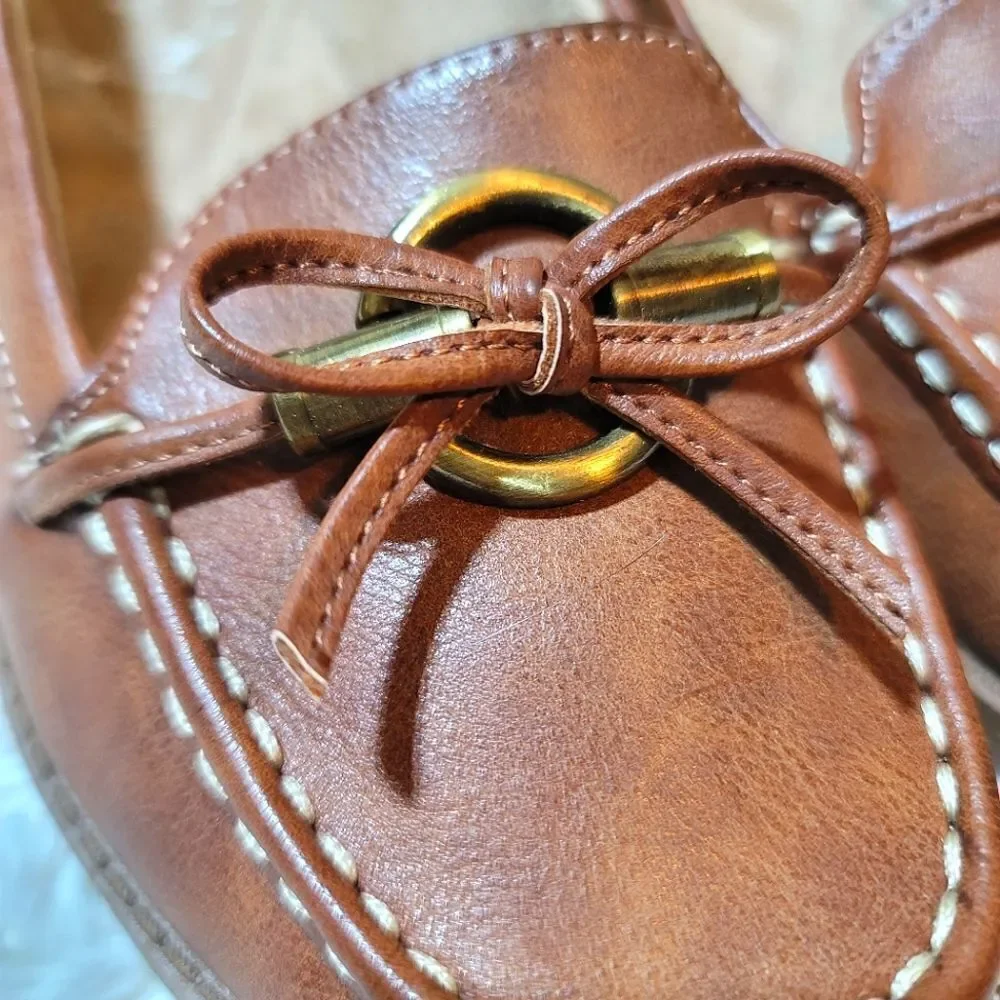 Naturalizer Inlay Brown Vegan Faux Leather Slip-On Bow Loafer Shoes